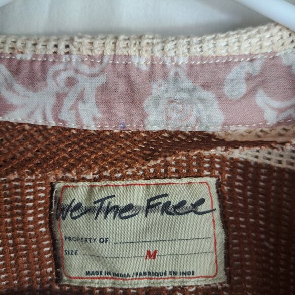 Free People We The Free Del Mar Cabana Shirt Brown Combo NEW SIZE MEDIUM - Picture 7 of 8